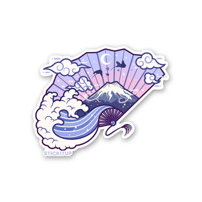 Japanese Fan Sticker waterproof vinyl decal for laptop, bike, car & bottle
