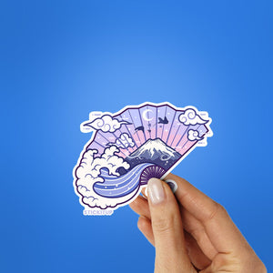 Japanese Fan Sticker waterproof vinyl decal for laptop, bike, car & bottle