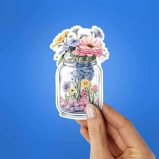 Jar Filled With Flowers Sticker - STICK IT UP