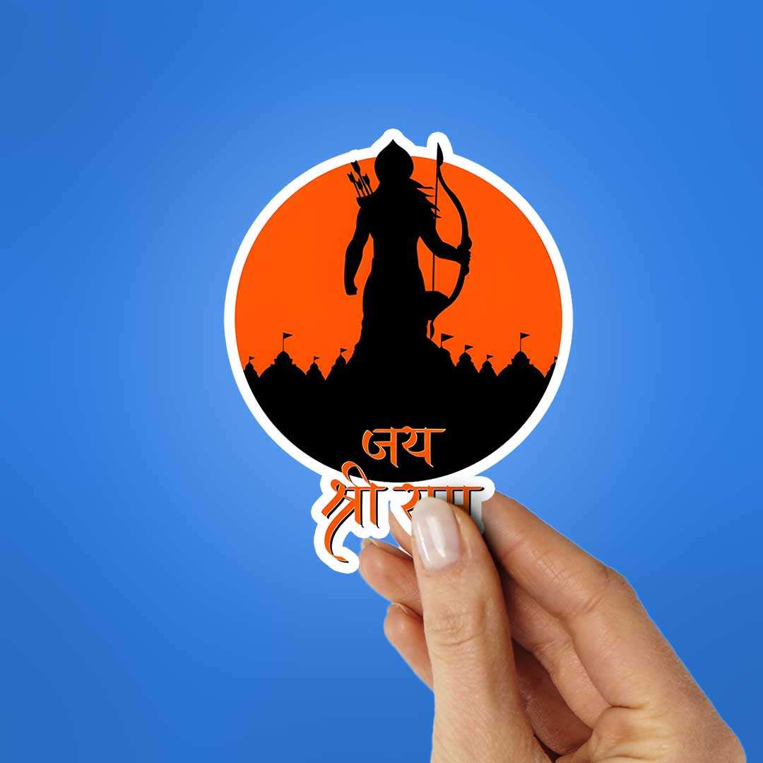 Jay Shree Ram 0.1 Sticker waterproof vinyl decal for laptop, bike, car & bottle