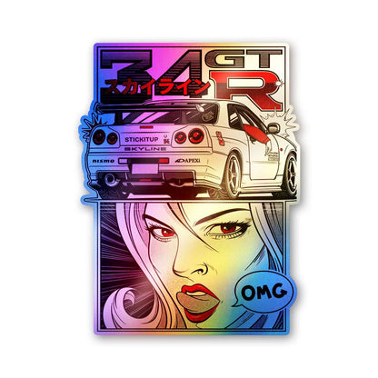 Jdm Car B&W Graphic Holographic Stickers - Holographic stickers | STICK IT UP
