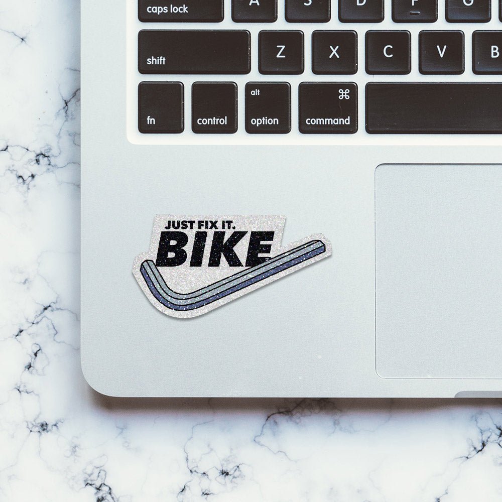 Just Fix It Bike Glitter Sticker waterproof vinyl decal for laptop, bike, car & bottle