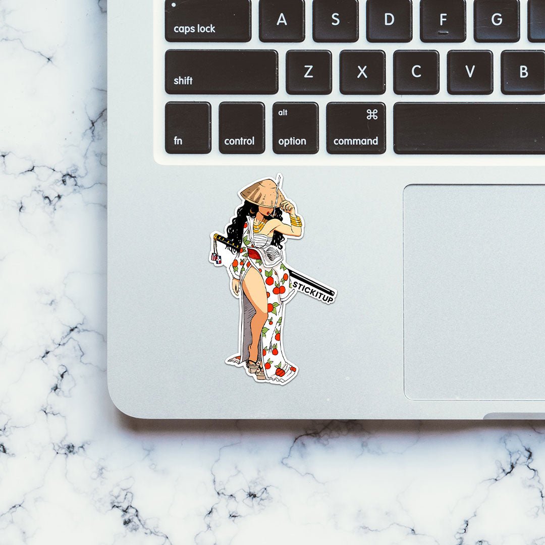 Katana Girl Sticker waterproof vinyl decal for laptop, bike, car & bottle