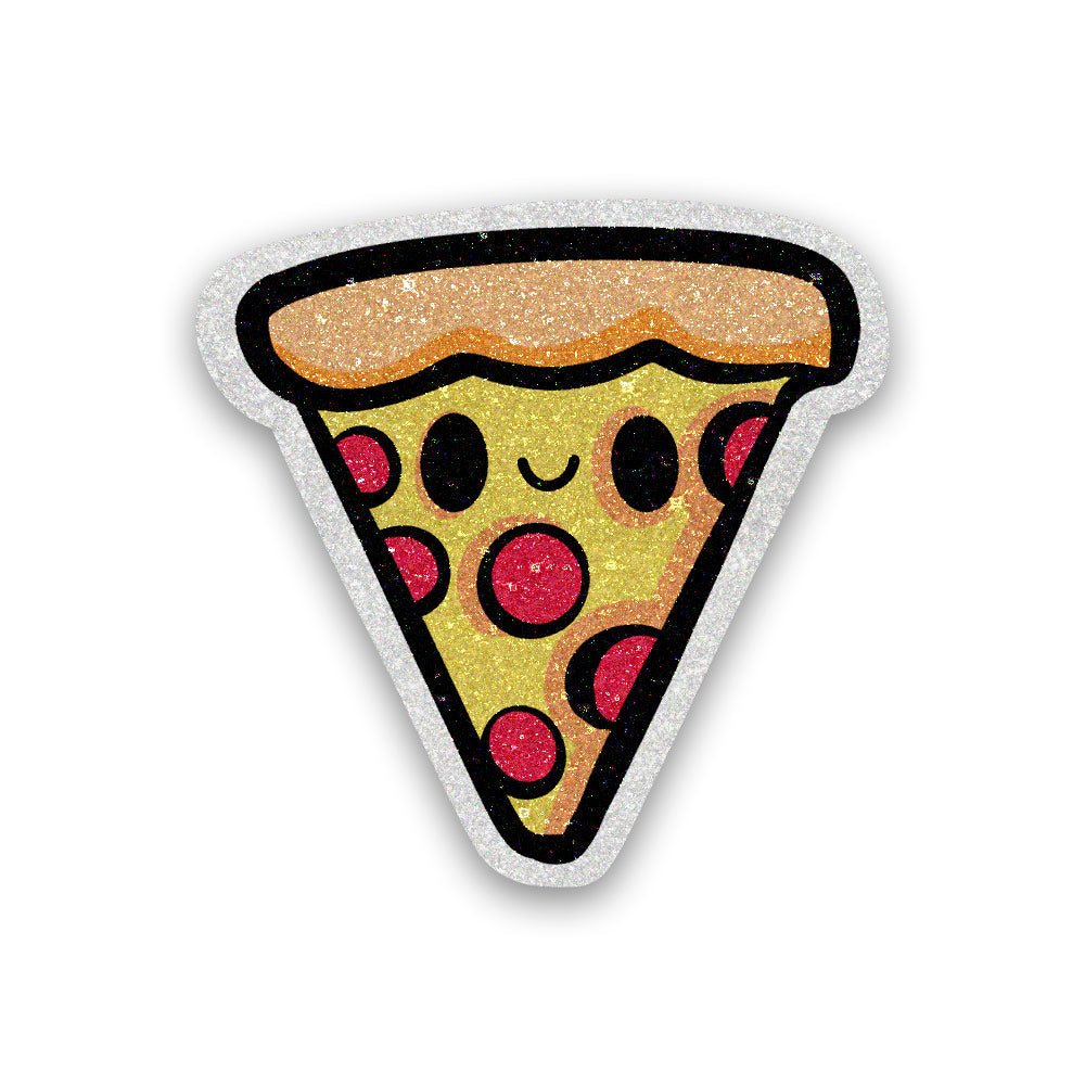 Kawaii Pizza Glitter Sticker waterproof vinyl decal for laptop, bike, car & bottle