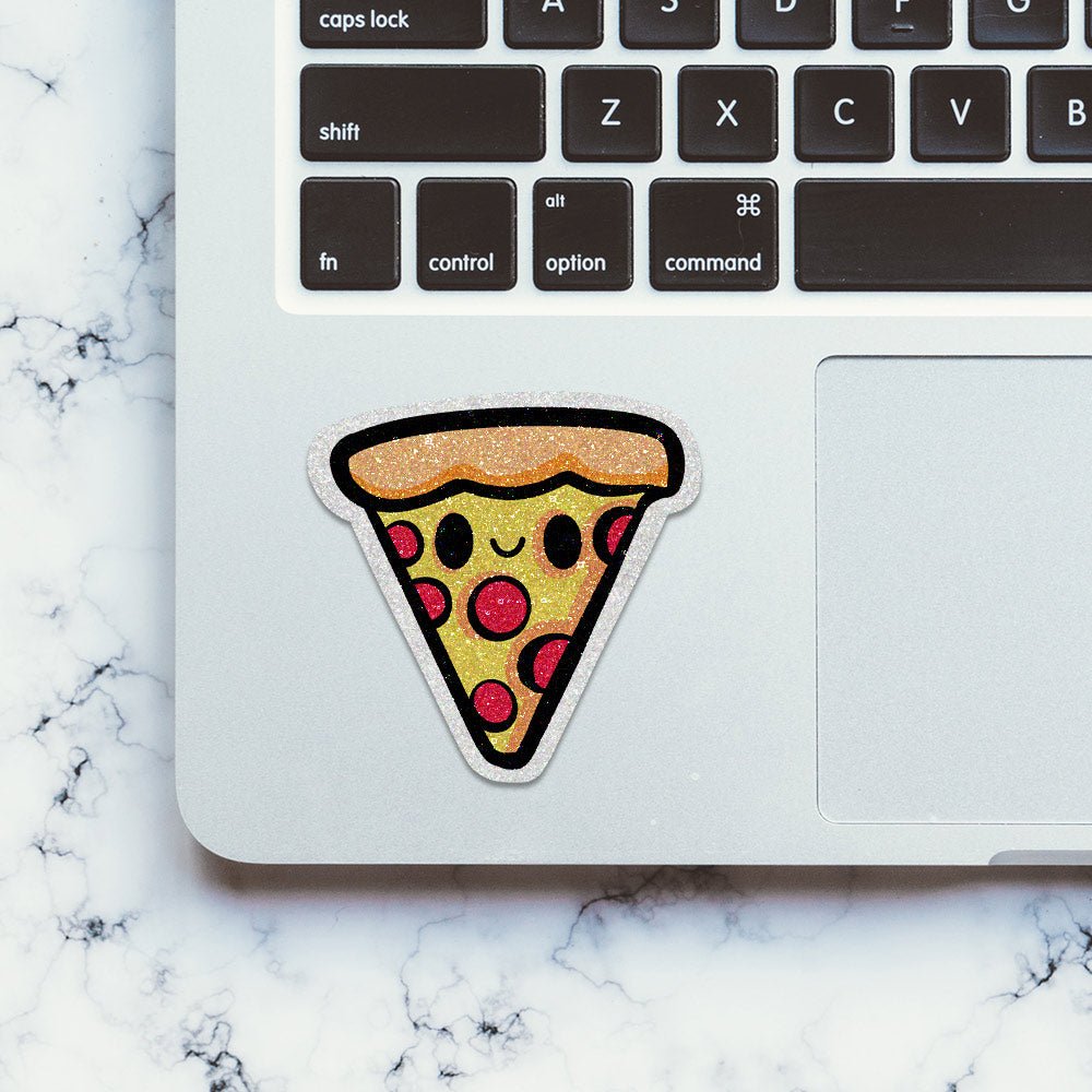 Kawaii Pizza Glitter Sticker waterproof vinyl decal for laptop, bike, car & bottle