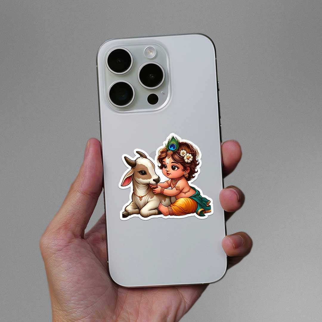 Krishna And Cow 0.1 Sticker waterproof vinyl decal for laptop, bike, car & bottle