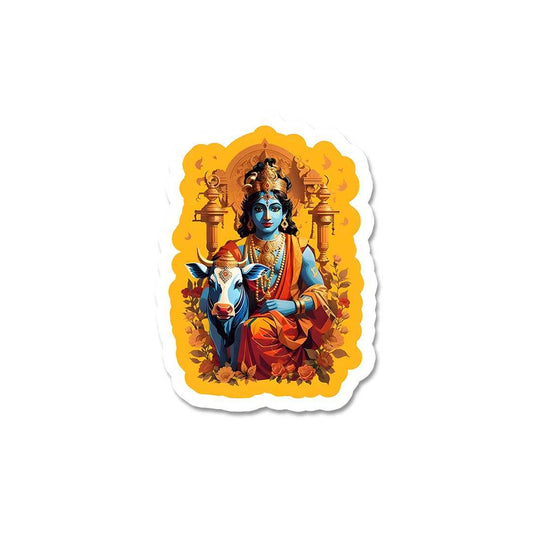 Krishna And Cow Sticker - STICK IT UP