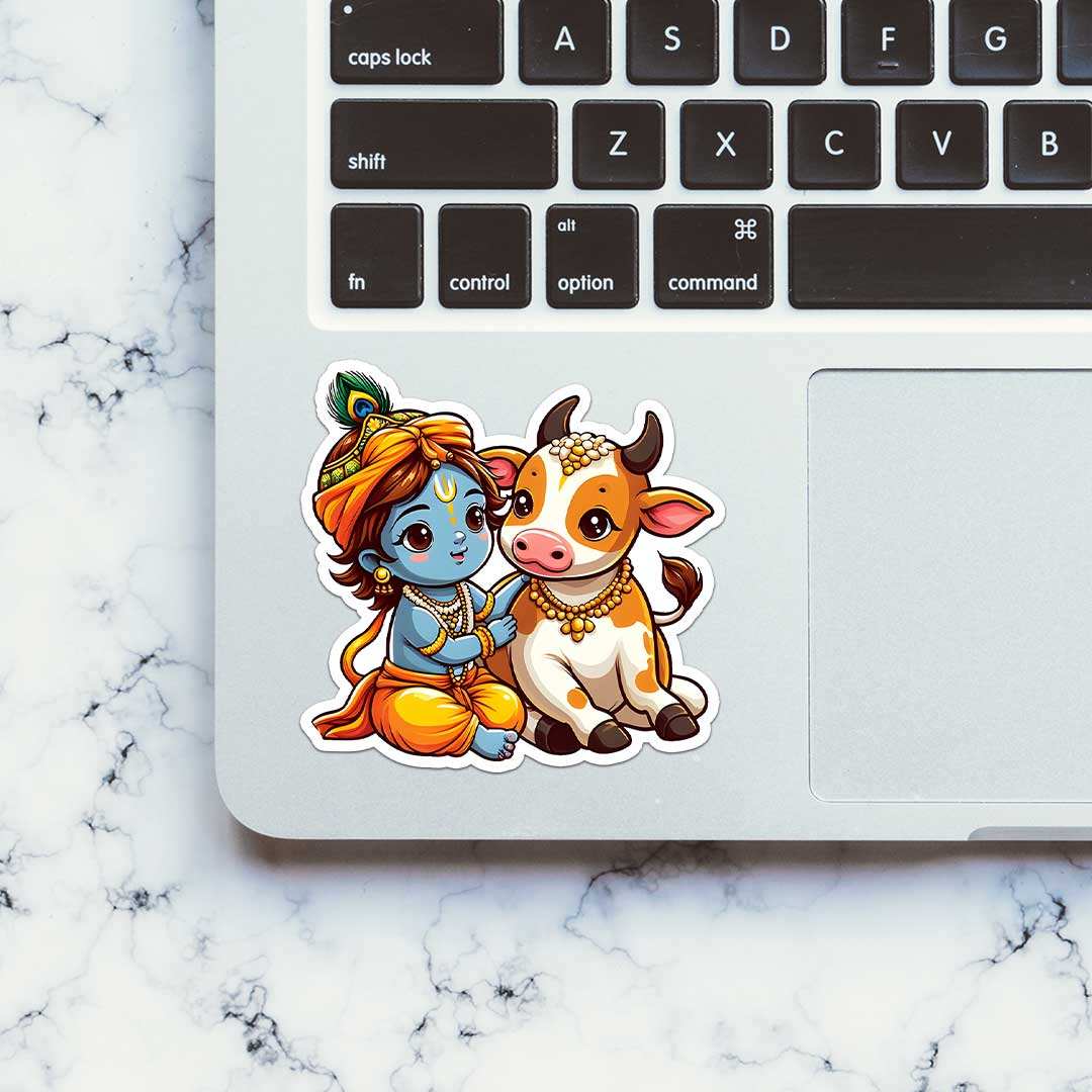 Krishna And Cow Sticker - STICK IT UP