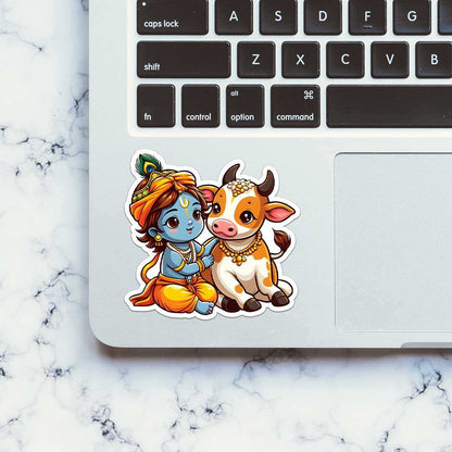 Krishna And Cow Sticker - STICK IT UP