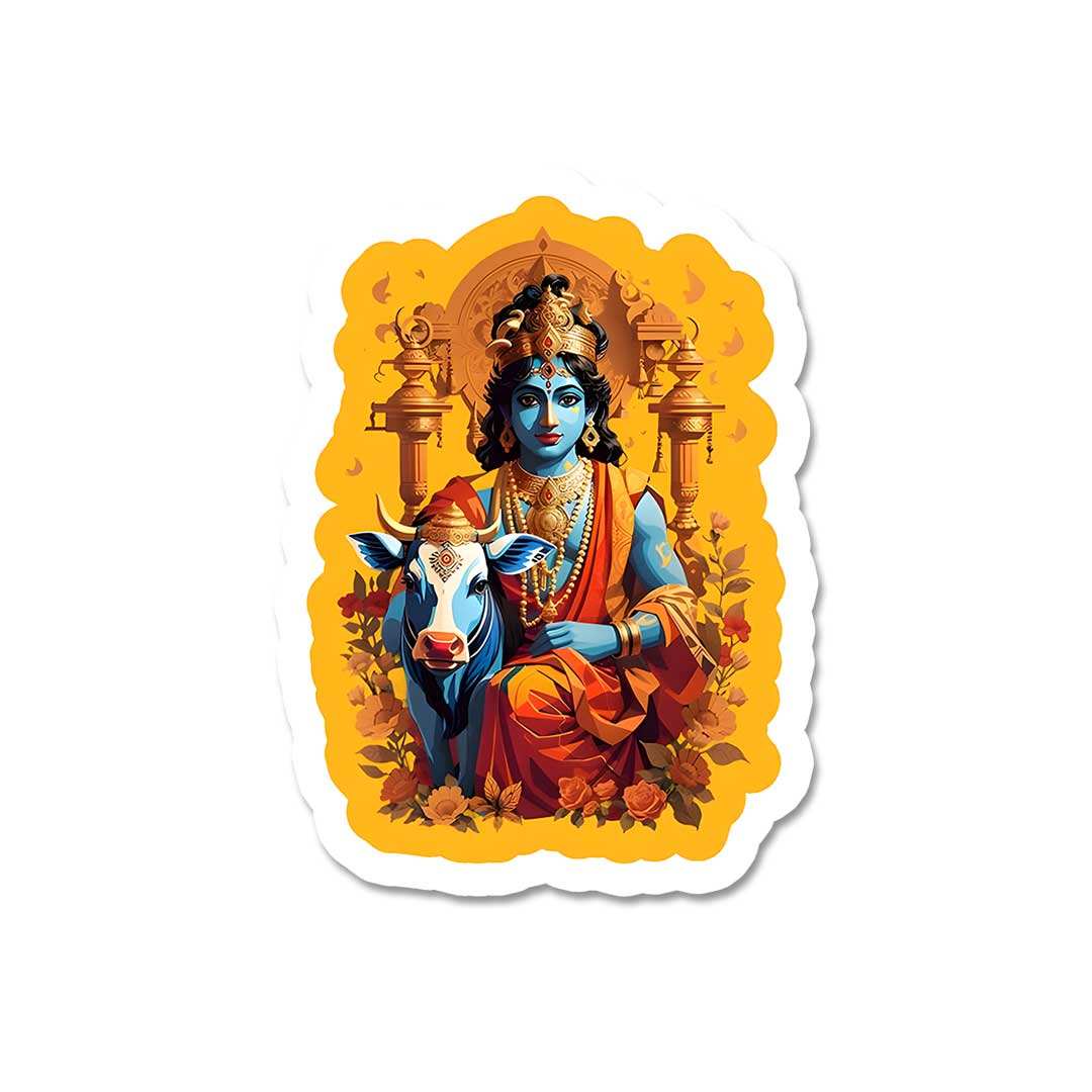 Krishna And Cow Sticker waterproof vinyl decal for laptop, bike, car & bottle