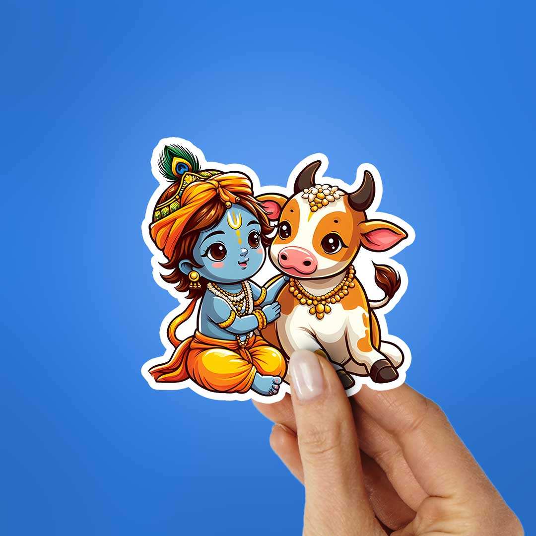 Krishna And Cow Sticker - STICK IT UP