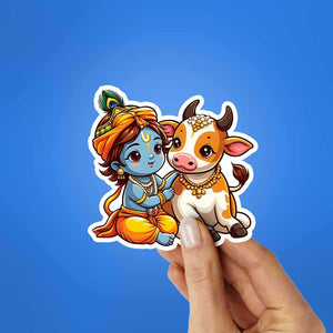 Krishna And Cow Sticker waterproof vinyl decal for laptop, bike, car & bottle