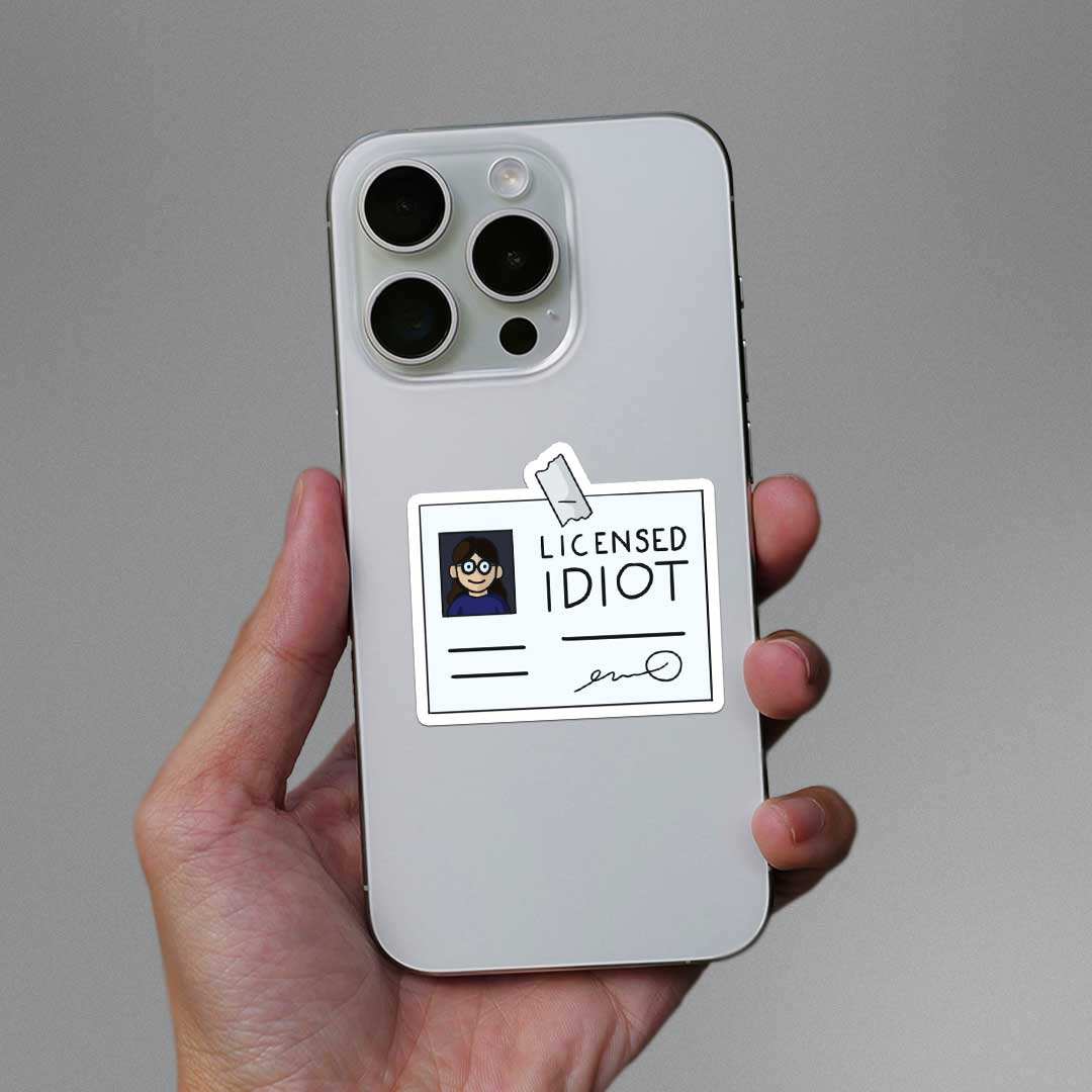 Licensed Idiot Sticker waterproof vinyl decal for laptop, bike, car & bottle