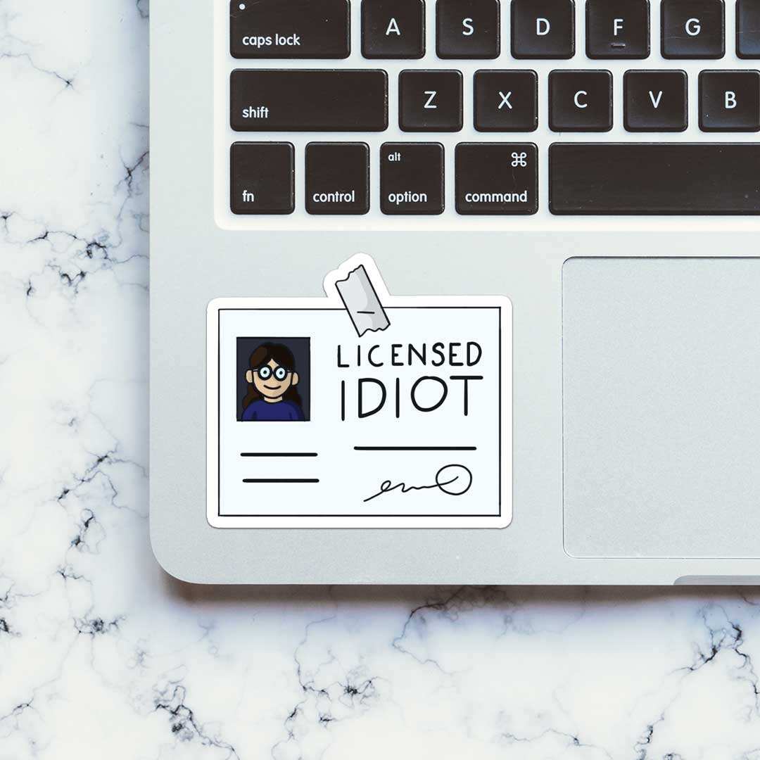 Licensed Idiot Sticker waterproof vinyl decal for laptop, bike, car & bottle