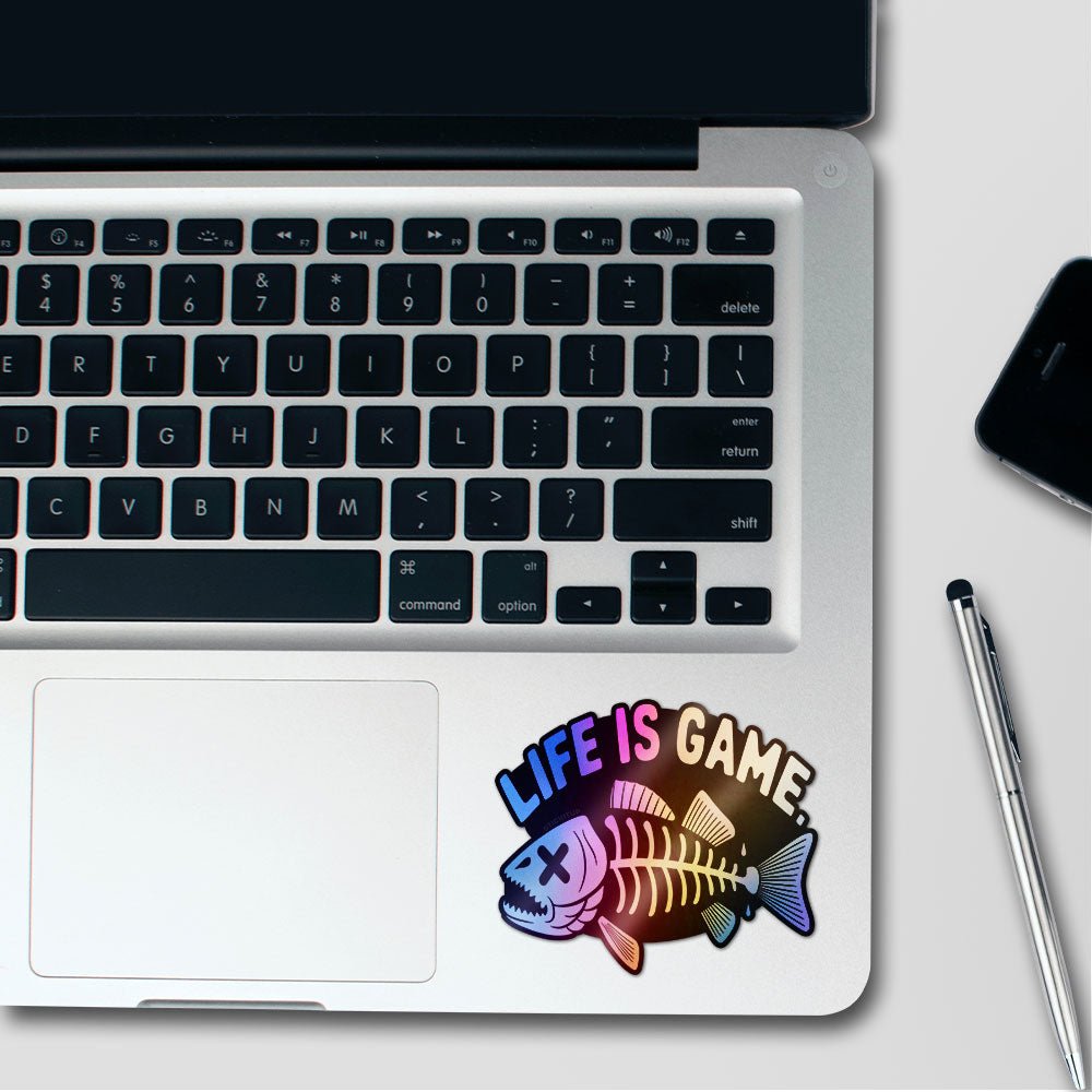 Life is Game Fish Skeleton Holographic Stickers - Holographic stickers | STICK IT UP
