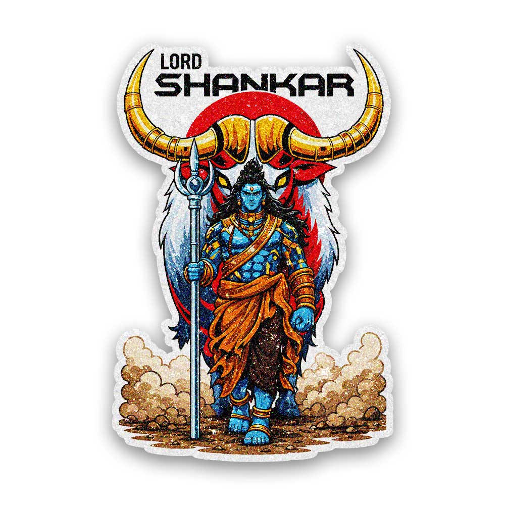 Lord Shankar Warrior Glitter Sticker - Glitter Stickers | STICK IT UP