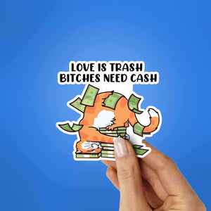 Love Is Trash Bitches Need Cash Sticker waterproof vinyl decal for laptop, bike, car & bottle