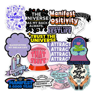 Manifestation Sticker Pack [15 Sticker] waterproof vinyl decal for laptop, bike, car & bottle