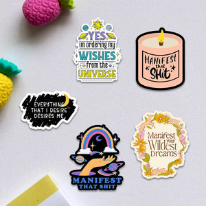 Manifestation Sticker Pack [5 Sticker] waterproof vinyl decal for laptop, bike, car & bottle