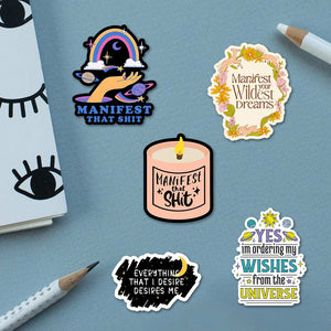 Manifestation Sticker Pack [5 Sticker] waterproof vinyl decal for laptop, bike, car & bottle