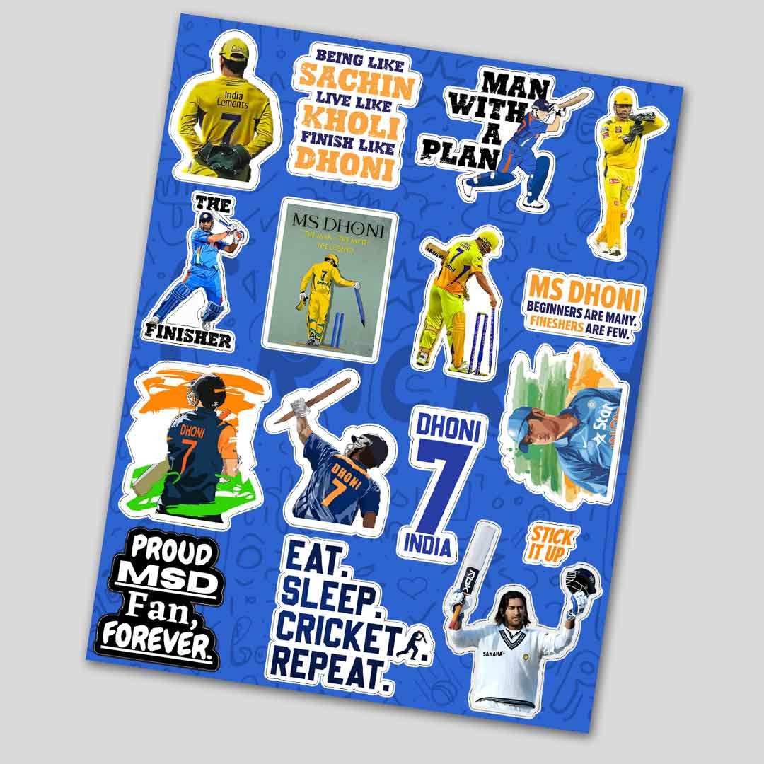 M.S.Dhoni mini sticker sheet waterproof vinyl decal for laptop, bike, car & bottle