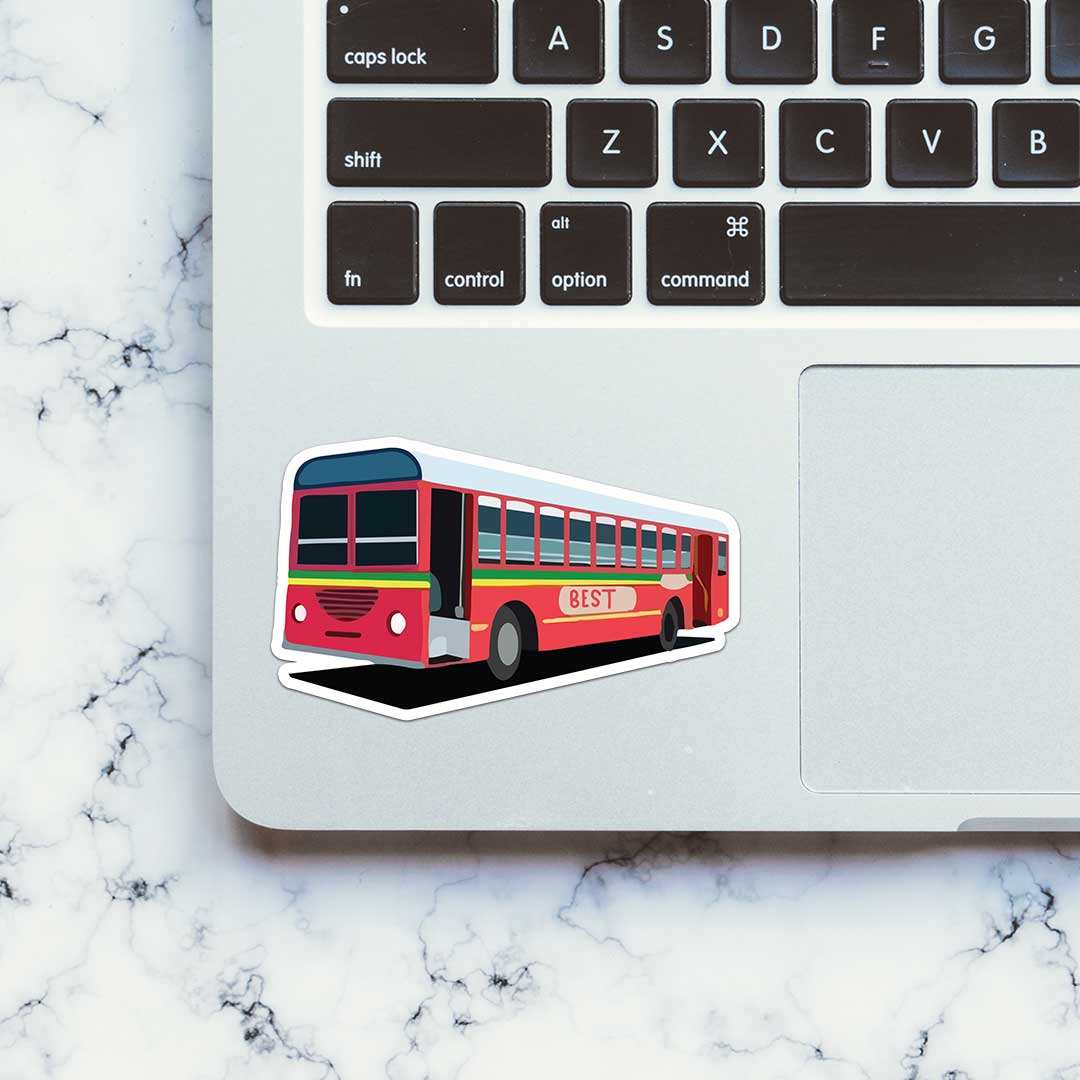 Mumbai Local Bus Sticker waterproof vinyl decal for laptop, bike, car & bottle