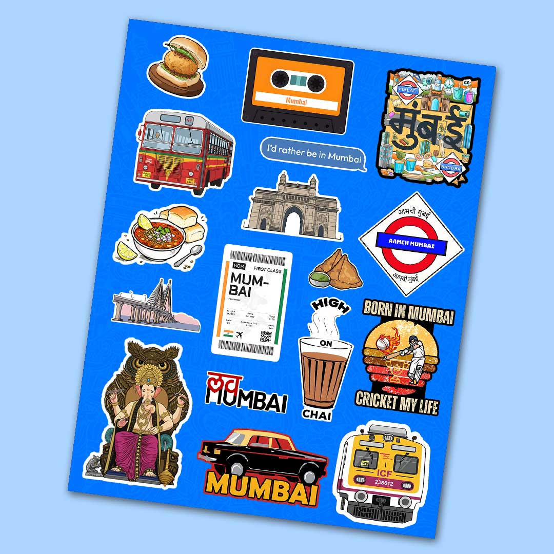 Mumbai Sticker Sheet waterproof vinyl decal for laptop, bike, car & bottle