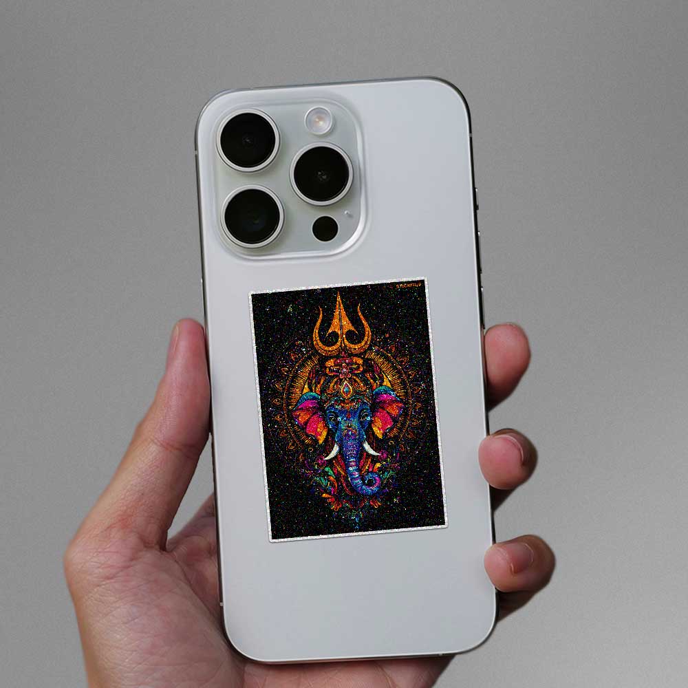 Mystic Trishul Elephant Glitter Sticker - Glitter Stickers | STICK IT UP