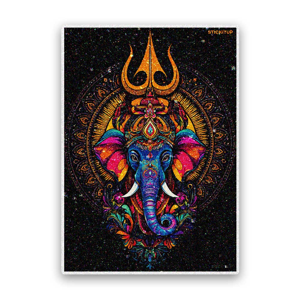 Mystic Trishul Elephant Glitter Sticker - Glitter Stickers | STICK IT UP