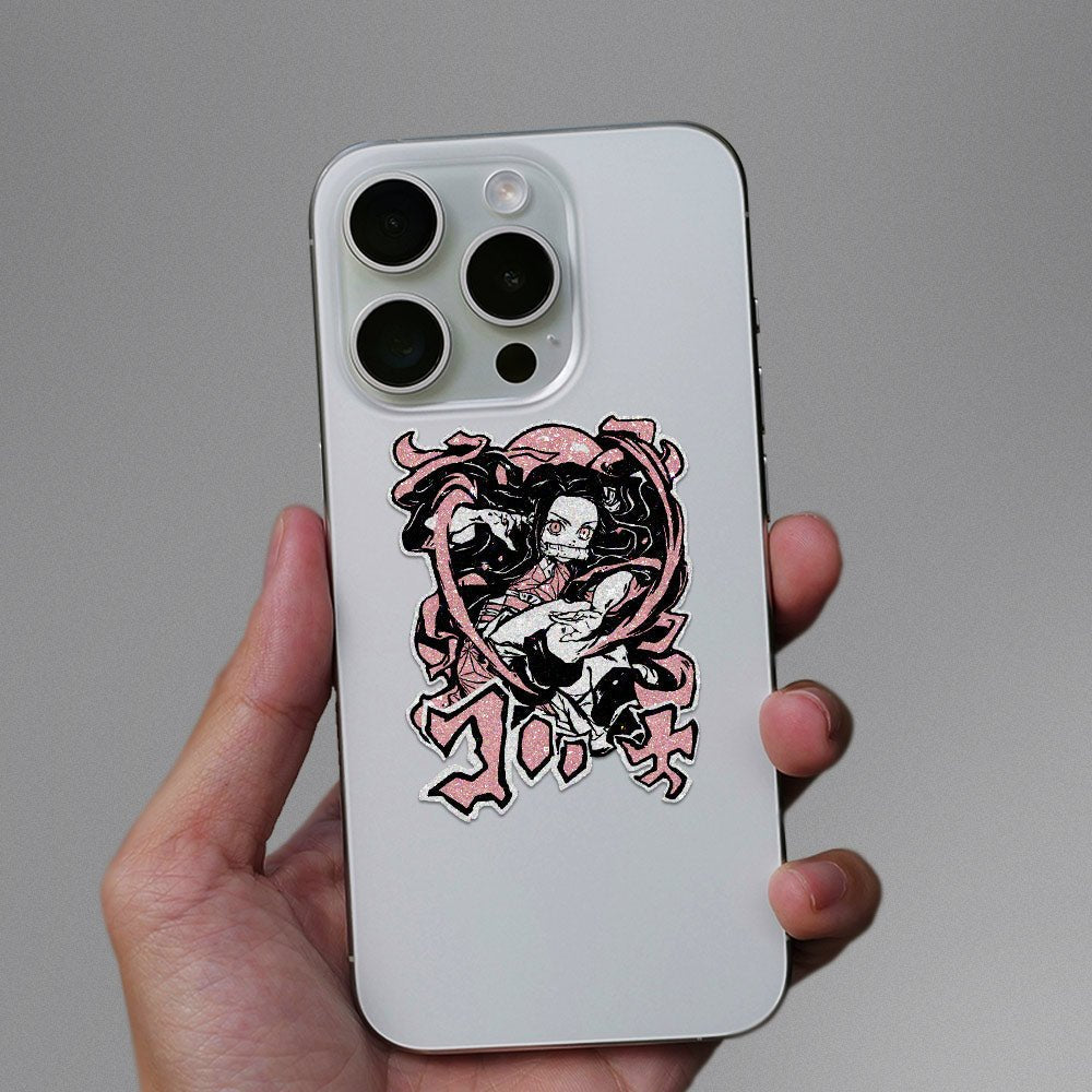 Nezuko kamado Glitter Sticker waterproof vinyl decal for laptop, bike, car & bottle
