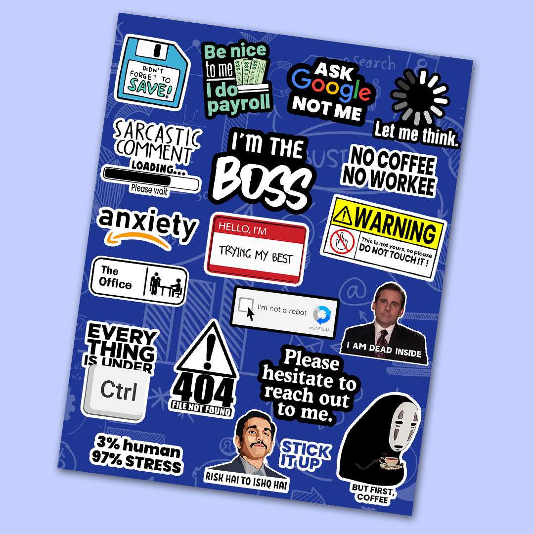 Office Mini Sticker Sheet waterproof vinyl decal for laptop, bike, car & bottle