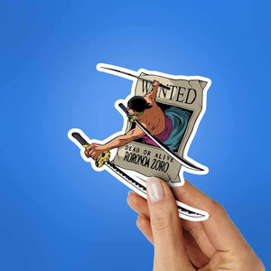 Pirate Zoro Wanted Poster Sticker waterproof vinyl decal for laptop, bike, car & bottle