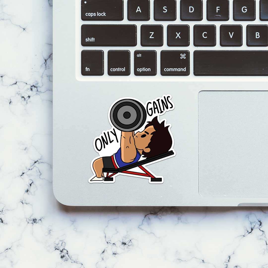 Only Gains Sticker waterproof vinyl decal for laptop, bike, car & bottle