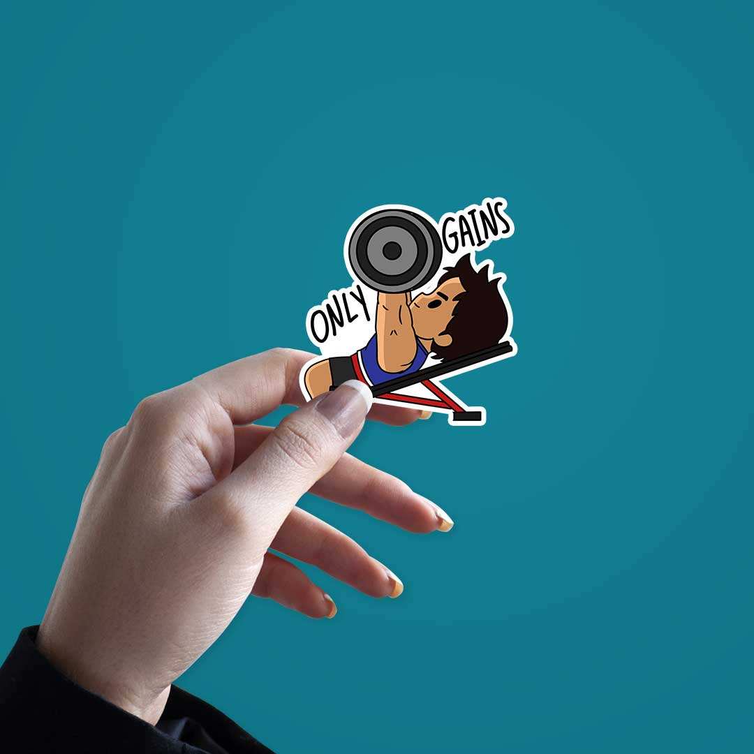 Only Gains Sticker waterproof vinyl decal for laptop, bike, car & bottle