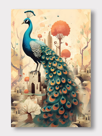 Peacock In The City Canvas Art