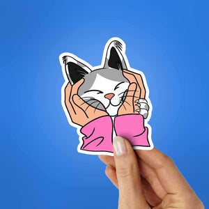 Petting A Cat Sticker waterproof vinyl decal for laptop, bike, car & bottle