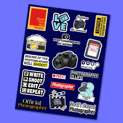 Photographer Sticker Sheet waterproof vinyl decal for laptop, bike, car & bottle