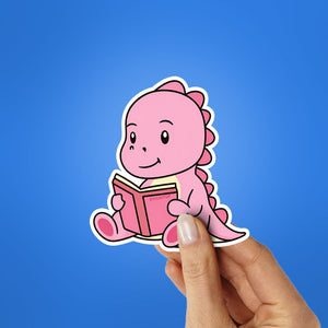 Pink Dino Reading Sticker - Stickers | STICK IT UP