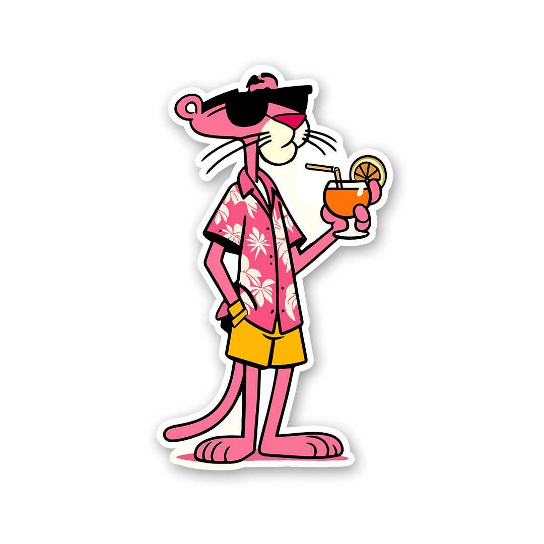 Pink Panther In Party Mood Sticker waterproof vinyl decal for laptop, bike, car & bottle