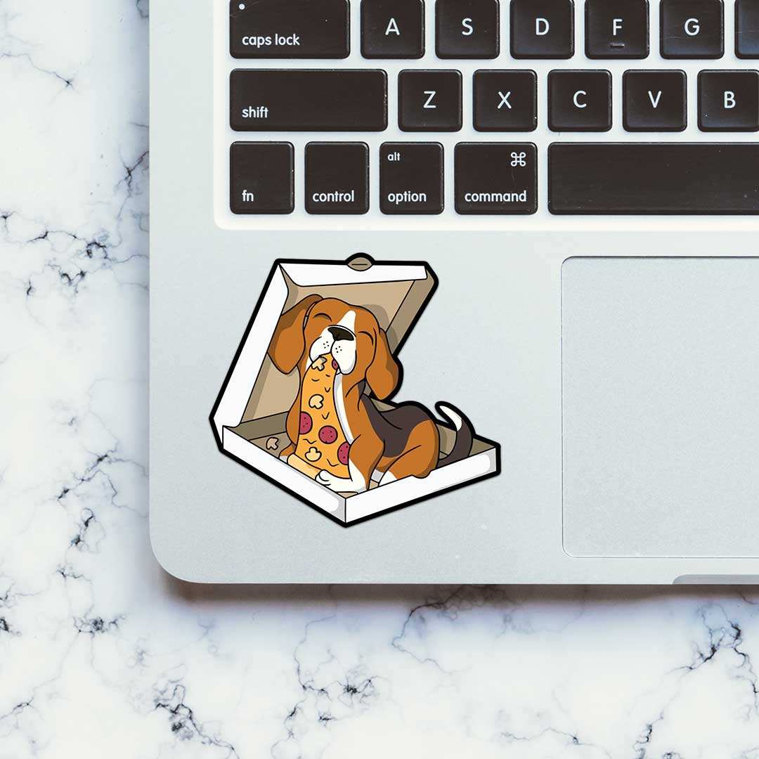 Pizza Dog Sticker waterproof vinyl decal for laptop, bike, car & bottle