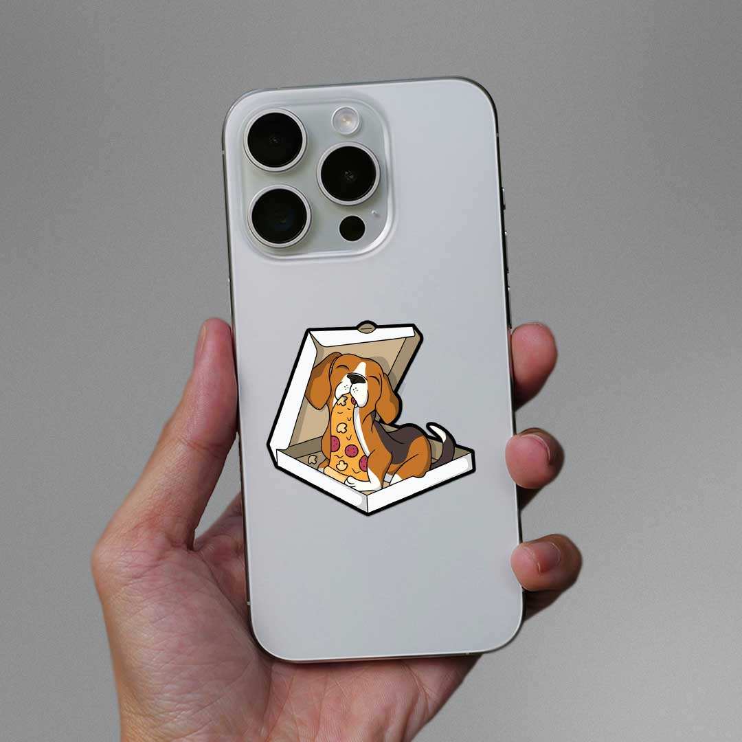 Pizza Dog Sticker waterproof vinyl decal for laptop, bike, car & bottle