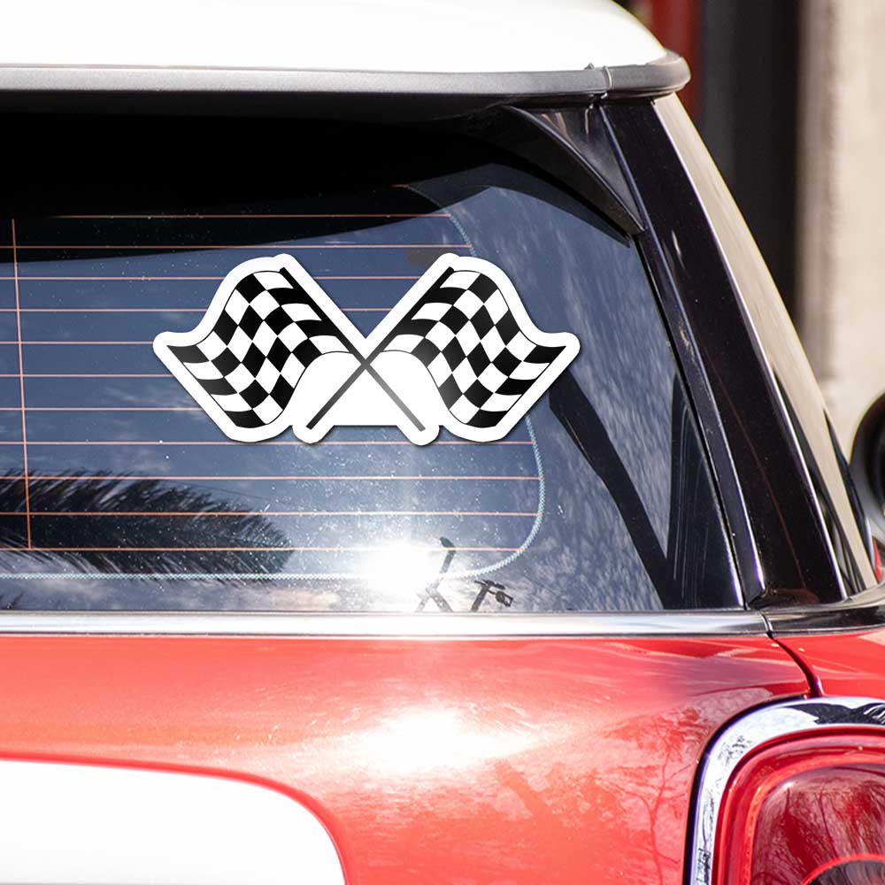 Racing Flag Bumper Sticker waterproof vinyl decal for laptop, bike, car & bottle