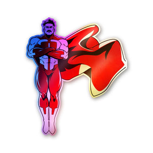 Red Cape Hero Figure Holographic Stickers - Holographic stickers | STICK IT UP