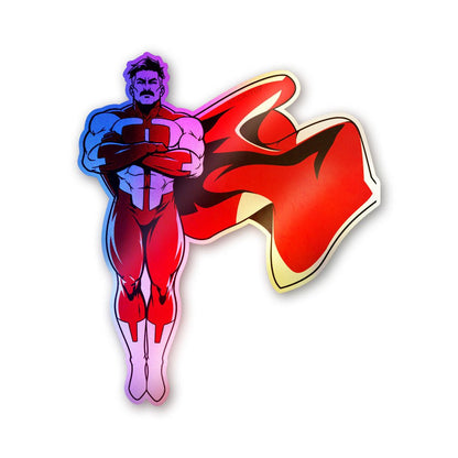 Red Cape Hero Figure Holographic Stickers - Holographic stickers | STICK IT UP