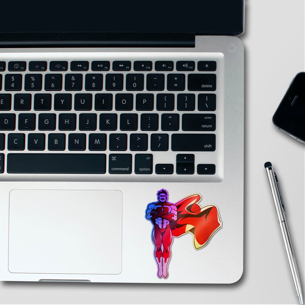 Red Cape Hero Figure Holographic Stickers - Holographic stickers | STICK IT UP