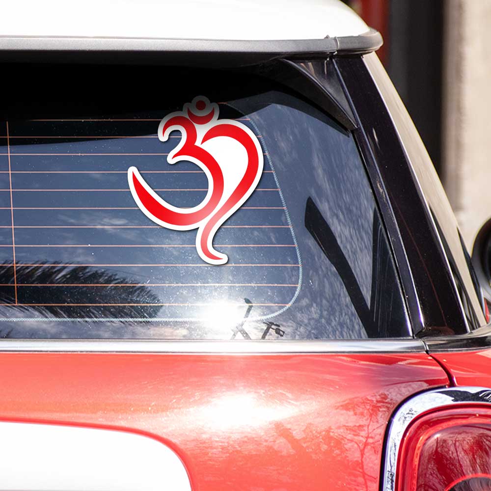 Red Colour Om Bumper Sticker waterproof vinyl decal for laptop, bike, car & bottle