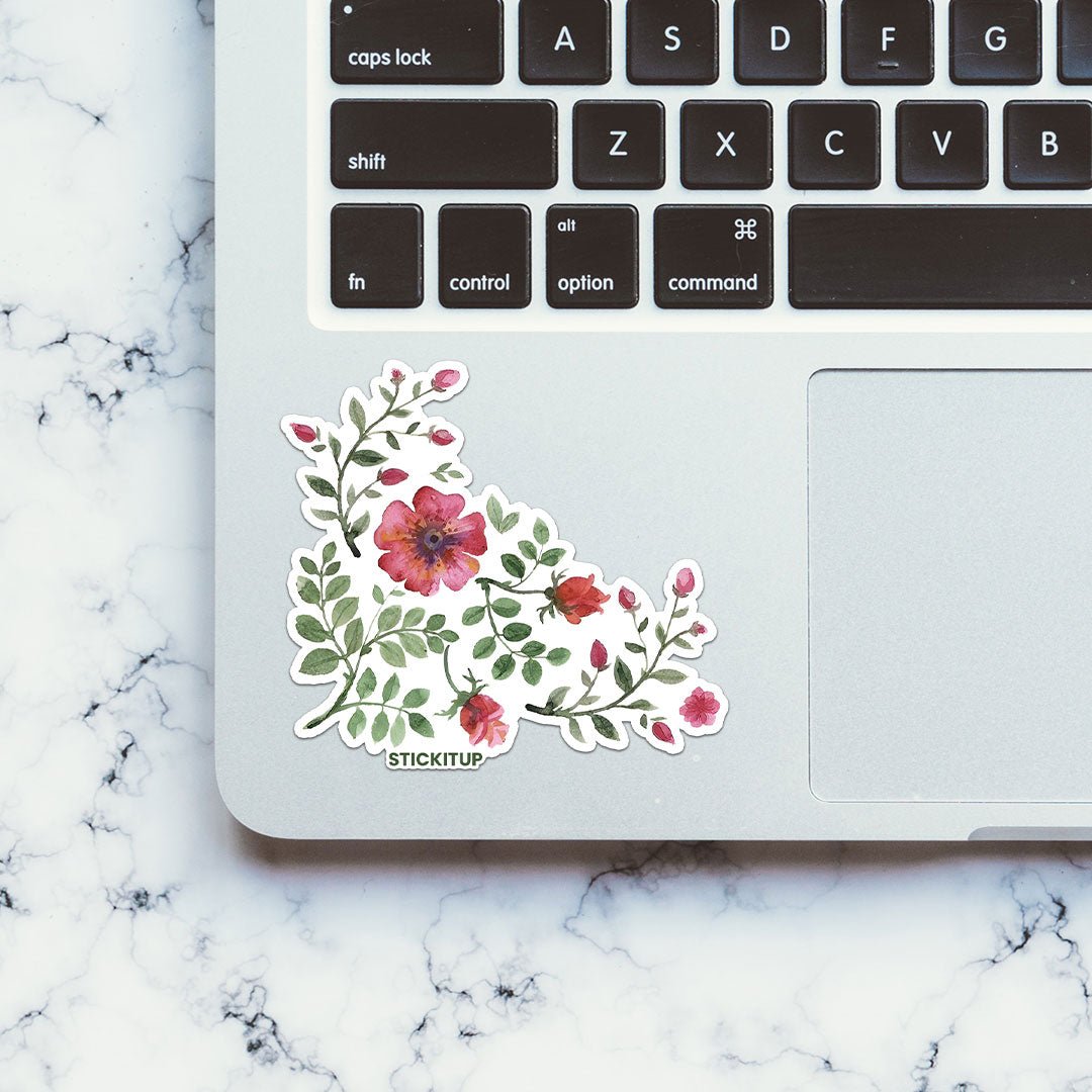 RED FLOWERS Sticker waterproof vinyl decal for laptop, bike, car & bottle