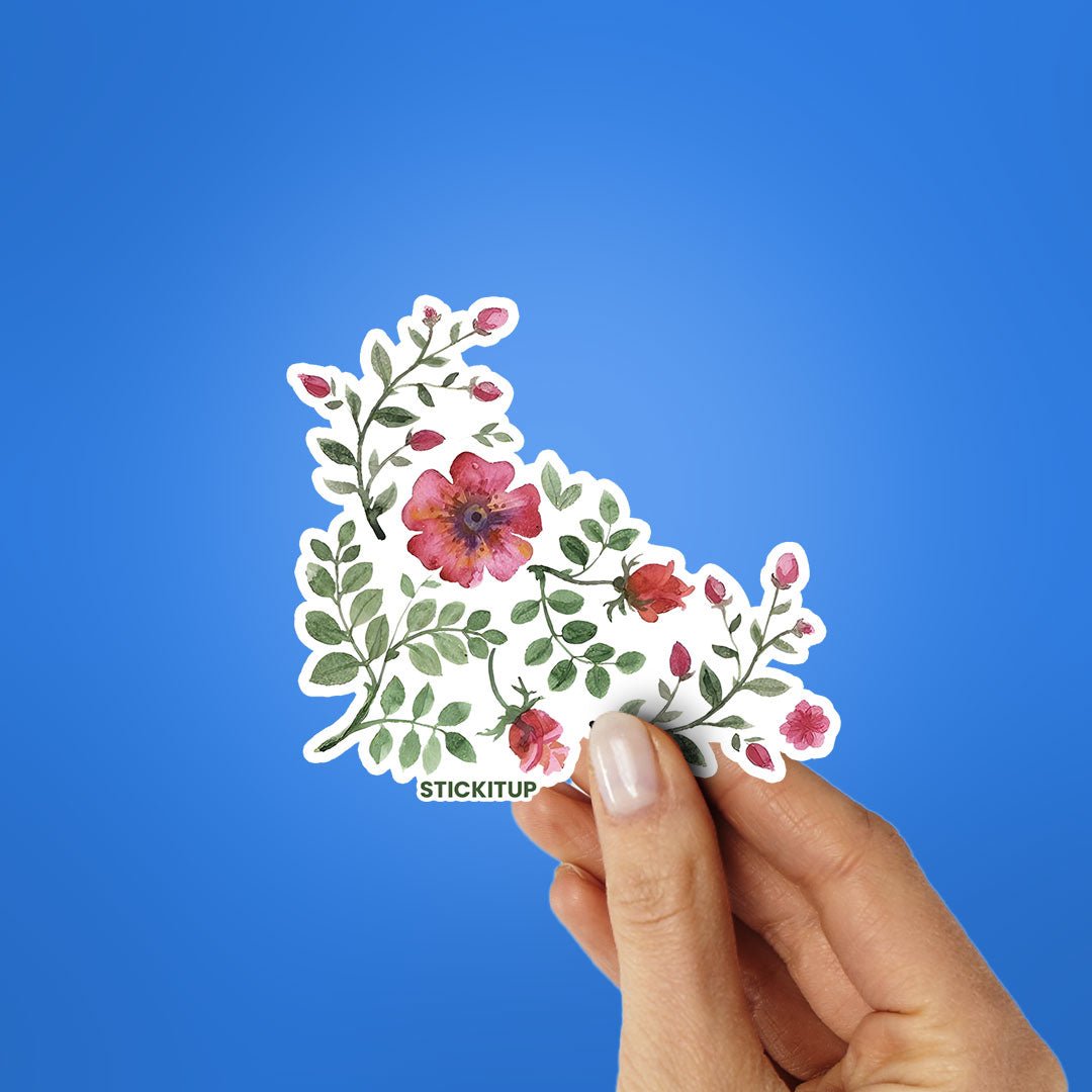 RED FLOWERS Sticker waterproof vinyl decal for laptop, bike, car & bottle