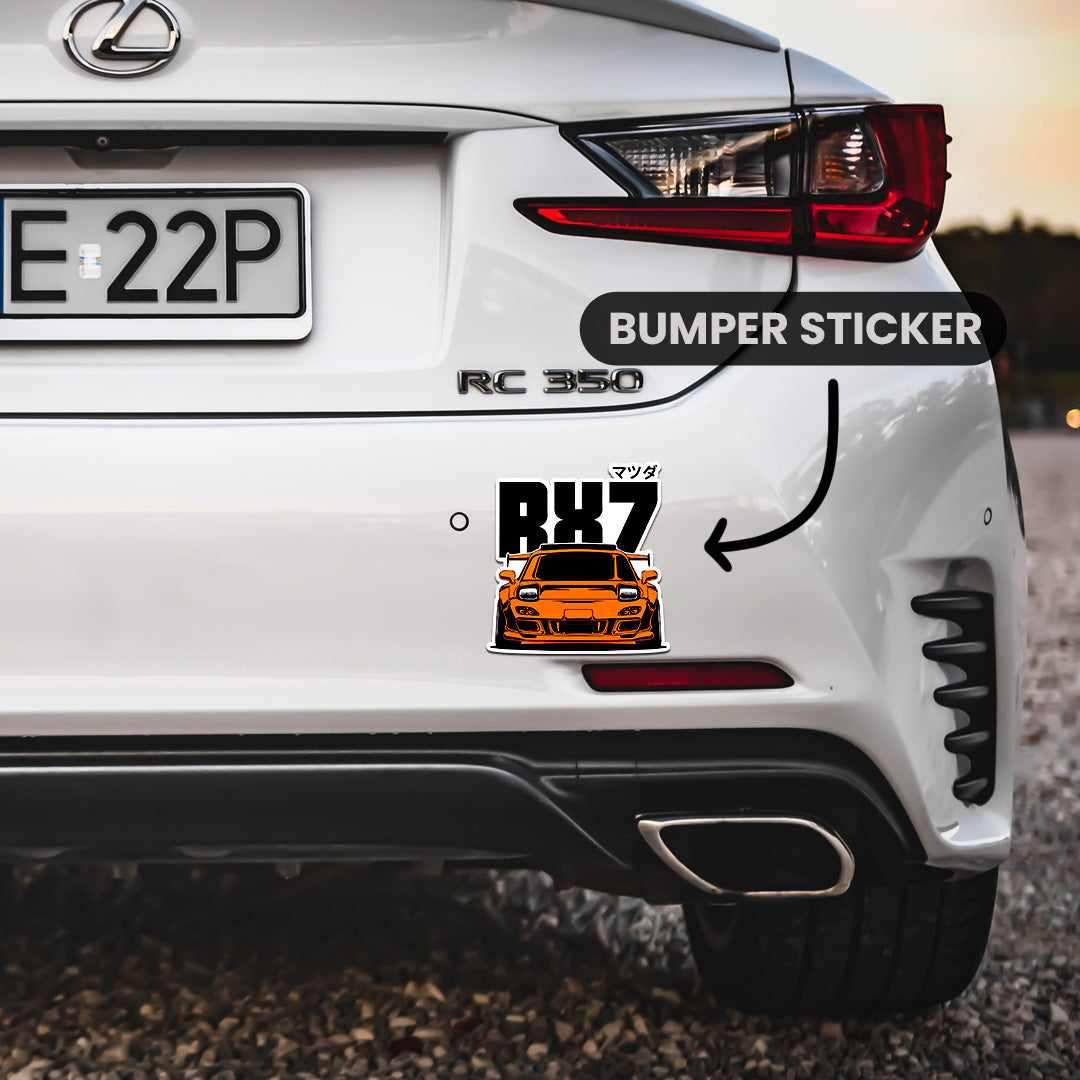 RX7 Orange Bumper Sticker waterproof vinyl decal for laptop, bike, car & bottle