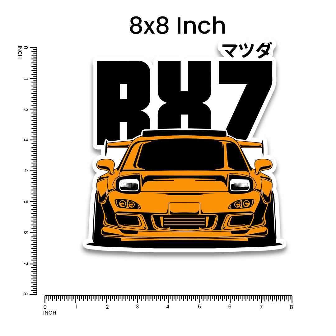 RX7 Orange Bumper Sticker waterproof vinyl decal for laptop, bike, car & bottle